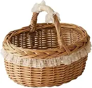Picnic Basket Portable Wicker Picnic Basket Storage Basket Hand Woven Picnic Hamper Lace Picnic Baskets for 2 Persons Hamper Storage for Camping and Outdoor Party