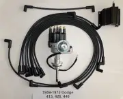 DODGE 1959-1972 440 BLACK SMALL Cap HEI Distributor, 50K COIL & Spark Plug Wires
