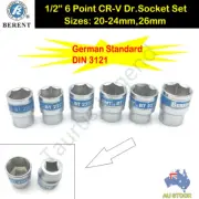 6pc GS CRV 1/2" Square Drive Metric Short Dr. Socket Set 20-24mm 26mm DIN 3121