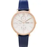 【FOSSIL】JACQUELINE三眼計時皮革錶帶手錶-銀面X藍色/38MM(ES5096)