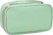 Relavel Travel Small Makeup Bag, Portable Cosmetic Bag, Double Layer Makeup Organizer, Make Up Pouch for Women, Washable Handbag with Handle (Green)