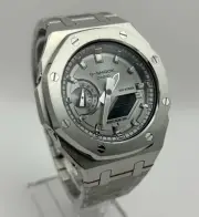 Custom Casio G Shock GA2100 Casioak Silver AP Royal Oak Mod Watch Steel Bracelet