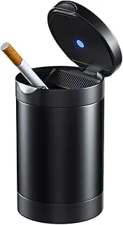 Augeny Car Ashtray with Lid, Zinc Alloy Detachable Auto Ashtray with Led Blue light, Mini Portable Ashtray Trash Can Fit for Most Vehicles, Universal Interior Car Accessories (Black)