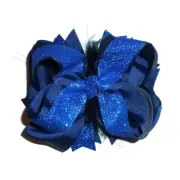 Midnight blue glitter bow 5" big dog bow bands barrette or collar slide (DC45)