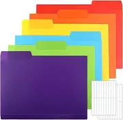 EOOUT 30pcs Colored File Folders, 8.6' x 11.6'' Manilla Folders, Plastic File Folders, 3 Tab Poly Folder, 6 Colors with 40pcs Erasable Category Labels, for School and Office Supplies