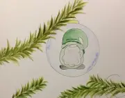 Maria Scalf Watercolor 9x12 ORIGINAL PAINTING Signed Ornament Gnome Holiday Pine