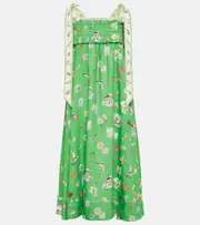 [Alemais] Alémais Shirred printed linen midi dress UK 8 green