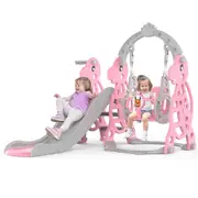 Advwin 4 in 1 Kids Slide Swing Set Toddler Indoor Outdoor Playground with Basketball Hoop Pink