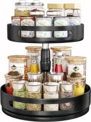 Lazy Susan Spice Rack Organizer 2 Tier Rotating Seasoning Organizer Metal Lazy