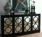 Modern Black 4 Door Buffet Cabinet Sideboard Table Wood Frame Clear Mirror Glass
