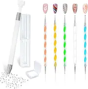 Ruetail Nail Rhinestone Picker Dotting tool, Gems Painting Dotting Pen with 5Pcs Dual-ended Wax Pen, Nail Dotting Manicure Tool for Gemstones, Crystals and DIY Décor Picker(White)