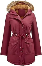 [Snoly] Women's Casual Winter Fleece Hoodie Jacket Coat Zip Up Sherpa-lined Sweatshirts Hooded Fur Collar