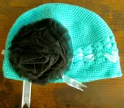 Oopsy Daisy Baby Green Knit Hat w/Black Flower Appliqué One Size NWOT