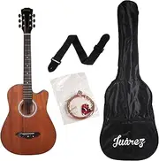 Juârez JRZ38C/MAH 6 Strings Acoustic Guitar 38 Inch Cutaway, Right Handed, Mahogany with Bag, Strings, Picks and Strap