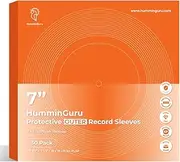 HumminGuru Protective Vinyl Record Outer Sleeve 7 Inch, Acid Free & Crystal Clear, HDPP Outer Record Sleeve for Single & Double LP Album Covers, 3 Mil, 50 Pack (7" Seamless Outer Sleeves)