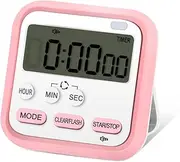 Kitchen Timer, Digital Visual Timer 24-Hours Magnetic Clock Stopwatch Count-Up & Count Down Timer with Large LCD Screen Display Big Digits, Loud Alarm for Cooking, Shower, Bathroom, Kids (Pink)