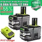 8.0Ah 12.0Ah 18V Lithium Battery For RYOBI For One Plus P108 P104 P107 / Charger