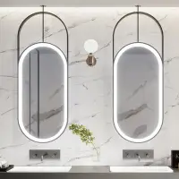 在飛比找Yahoo!奇摩拍賣優惠-特賣-浴室鏡 鏡子鏤空吊桿橢圓鏡子天花板懸空吊鏡酒店衛生間鏡