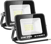 RIGIDON 2 x 20 W LED Outdoor Floodlight, 2000 LM Outdoor Spotlight, 6000 K Cool White IP66 Waterproof LED Floodlight, Outdoor Lamp for Garden, Courtyards, Garage, Hotel, Sports Field, Workshop