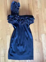 Muse Y2K Coquette Asymmetric Ruffle Strap Mini Pencil Black Dress LBD Size 4