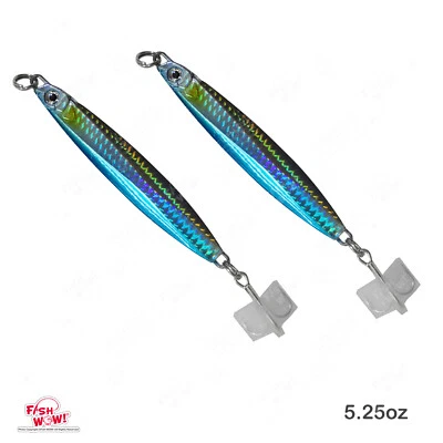 2pcs 150g Fishing Vertical jig 5.25oz colt sniper MUSTAD Treble Hook Blue Silver