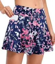 [Fulbelle] Tennis Skirts for Women Elastic Athletic Golf Skorts with Pockets