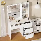 Dressing Table With LED Makeup Mirror 4 Drawers Shelves Vanity Desk Makeup Table