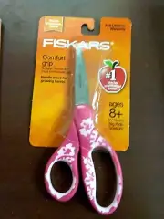 Fiskars SoftGrip Big Kids Scissors 6" Pink Floral NIP Best School Supply Age 8+