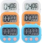 6 Pack Small Digital Kitchen Timer Magnetic Back and ON/Off Switch,Minute Second Count Up Countdown