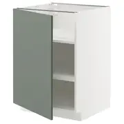 METOD base cabinet with shelves, white/Nickebo matt grey-green, 60x60x80 cm