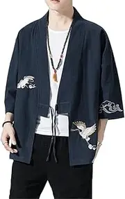 [UKTZFBCTW] Embroidered Shirts Chinese Style Retro Tang Suit Cardigan Mens Traditional Tai Chi Casual Top Blouses