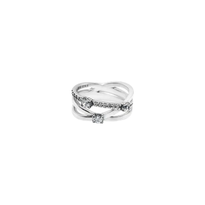 (W) Pandora Sparkling Triple Band Ring Sterling Silver Clear