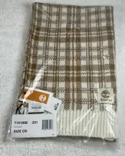 NWT Timberland Plaid Knit Scarf Wheat Ivory OS Acrylic 10"x64" Rectangle