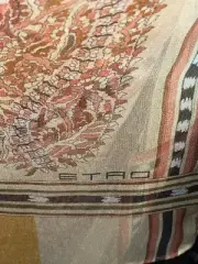$370 New UNIQUE DESIGN ETRO silk SCARF, calcutta,45x140cm, 55" W/Tassels,Cream