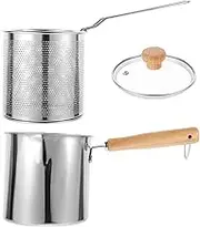SOLUSTRE 1Set Stainless Steel Small Frying Pot with Fry Basket Efficient Home Deep Fryer for Quick Cooking Ergonomic Handle for Safe Use for Breakfast and Food Preparation