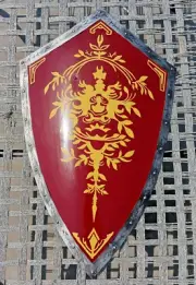 Medieval Knight Shield 28" Iron Steel Red Lion Crest – Wall Decor & LARP