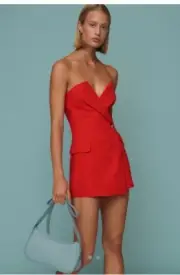 NWT Anthropologie Maeve Strapless Linen Blazer Romper Red Size 8