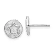 Sterling Silver Rhodium-Plated Star In Satin Circle Post Earrings