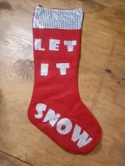 Giant Let it Snow Christmas Stocking 32" Red Silver Sequins Gift Present Bag New