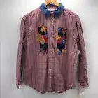 Victoria Jones VJ Petites Plaid Embroidered Button Up Blouse Sz. Large Petite