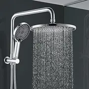 [ACA International] 10'' Rain Shower Head Set, Round 255mm Large Shower Head with 2 in 1 Shower Arm Rail and 3-Mode Handheld Spray, Bathroom Shower Set WELS Approved (Chrome)