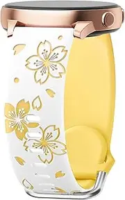 Two-Tone Flower Engraved Bands Compatible with Samsung Galaxy Watch 6/5/4 Band 40mm 44mm, Galaxy Watch 5 Pro 45mm/Watch 6/4 Classic/Active 2,Galaxy Watch 3,20mm Soft Silicone Sport Strap Women