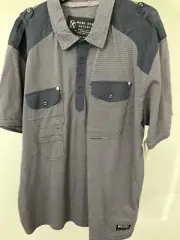 Mens Shirts XXL Marc Ecko Cut Sew Deadly Threads Navy Military Epaulette Button