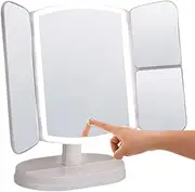 Vanity Mirror - Mirror Light Up Vanity Mirror | Adjustable Color Temperature Wall Mounted Cosmetic Mirror With Light | Three Fold LED Rechargeable Cosmetic Beauty Accessories For Bathroom Dorm Bedroom