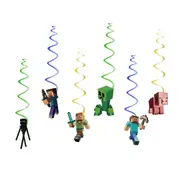 6PC New Minecraft Party Supplies Spiral Swirl Hanging Birthday Decorations