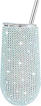 MYHOBBY Bling Rhinestone 6 Ounce Stainless Steel Champagne Flutes,Double Insulated Reusable Small Tumbler Cup for Party,Blue