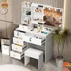 Vanity Desk Set Makeup Dressing Table with Stool & LED Lighted Mirror 6 Drawers
