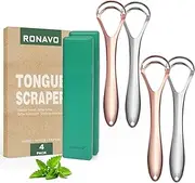 RONAVO Tongue Scraper for Adults (4 PC), NEW 2023 Tounge Scraper Dual Scraping Head with Travel Cases, Stainless Steel Tongue Cleaner Fresh Breath, Oral Care, 2 Colors