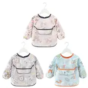 Nevenka 3 Pcs Long Sleeve Waterproof Bib with Crumb Catcher Pocket for 0-4 Years-1