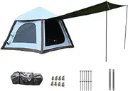 Inflatable Tent with Porch, 2-4 Person Family Cabin Tents for Camping, Air House Tent, One-Click Automatic Inflation, Easy Setup Large Blow Up Tents, Glamping Tents Large Vestibule Blue